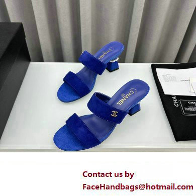 Chanel Kid Suede  &  Imitation Pearls Mules G45685 Blue 2024